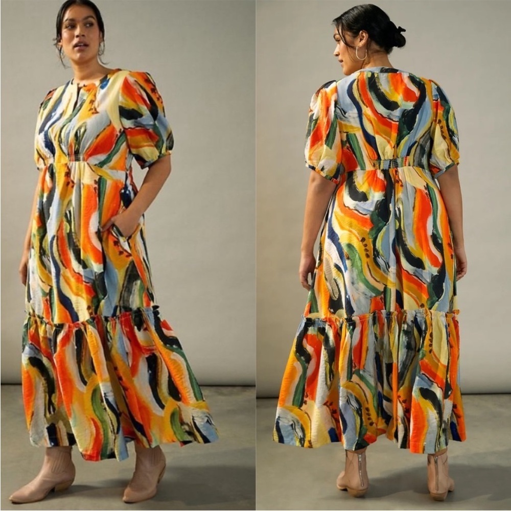 Anthropologie Maeve Suzannah Colorful Rainbow Abstract Print Maxi Dress Size 2X - Picture 2 of 16